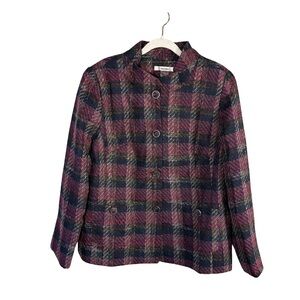 TanJay Plaid Tweed Blazer Pea Coat - Pink and Black Size 12 Classic Work Office